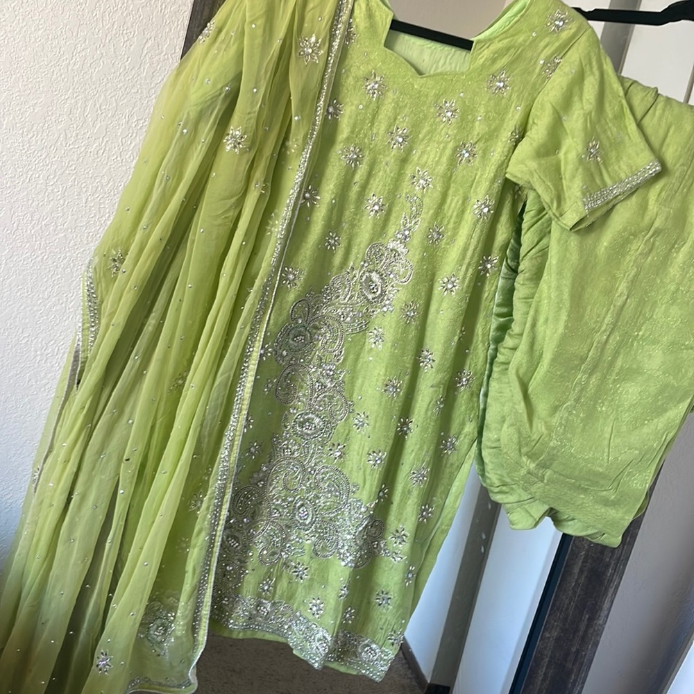 Indian suit 3 piece set with stone work green color salwar suit